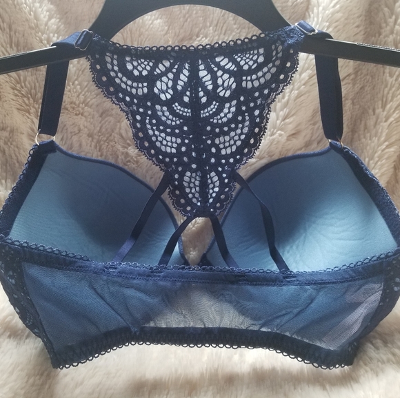 NEW Victoria Secret Blue Lacey Halter-Style Bra - Picture 3 of 4